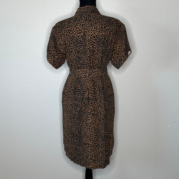 J.Crew Linen Blend Belted Mini Shirt Dress Leopard Print CK287 | Size Small New - Picture 8 of 10